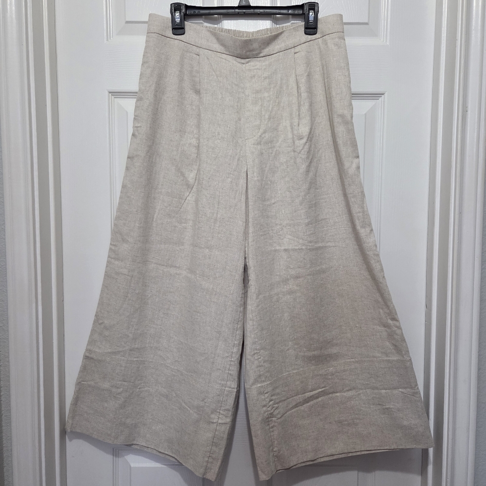 Banana Republic Linen Blend Pants, Beige Wide-Leg Pull-On Crop Pant Size Medium - Picture 3 of 15